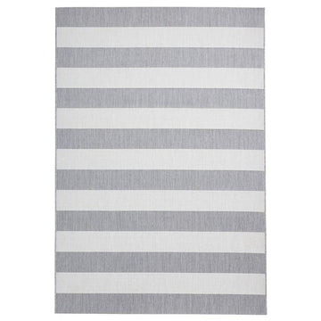 Santa Monica 48644 Striped Durable Stain-Resistant Weatherproof Flatweave In-Outdoor Grey/Light Beige Rug-Think Rugs-Rug Love - The Most Loved Rug Store